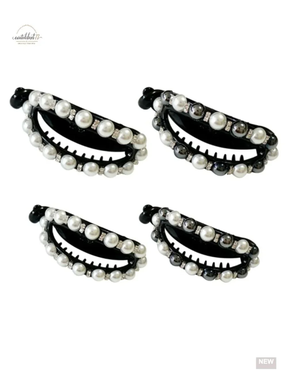 4Pcs Pearl Ponytail Clips Set Non Slip Hair Barrettes Thick Hair No Crease Bun